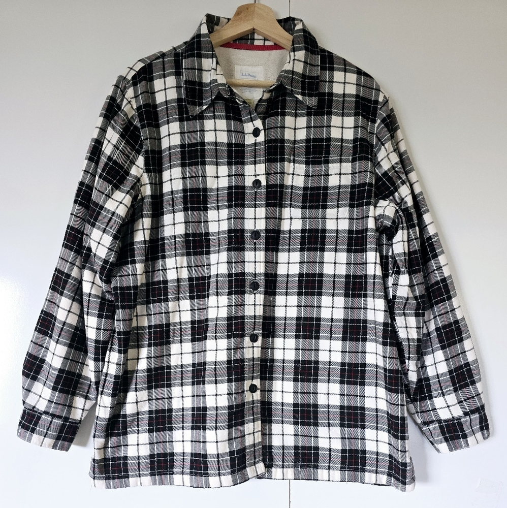 L.L. Bean Plaid Fleece Sherpa Lined Chore Flannel Shirt Jacket Shacket W…